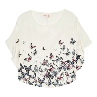 Girls' white butterfly print top